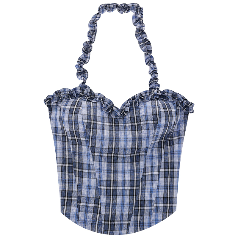 American Vintage Plaid Sleeveless Waist-Defining Tank Top for Women - Floral Print, 90s Inspired Style
