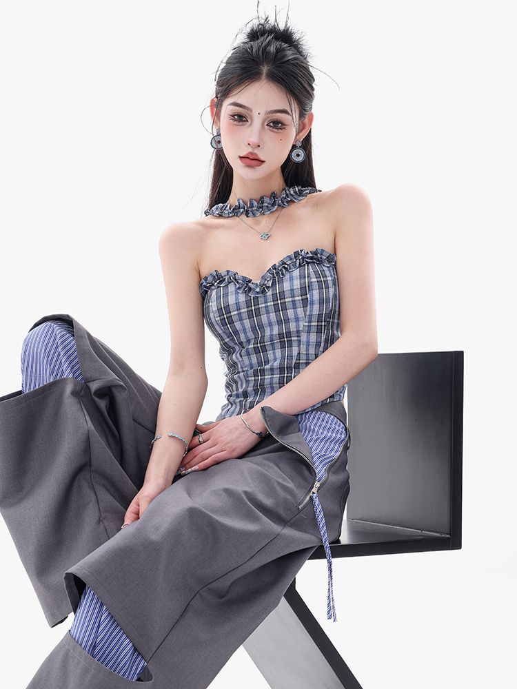 American Vintage Plaid Sleeveless Waist-Defining Tank Top for Women - Floral Print, 90s Inspired Style