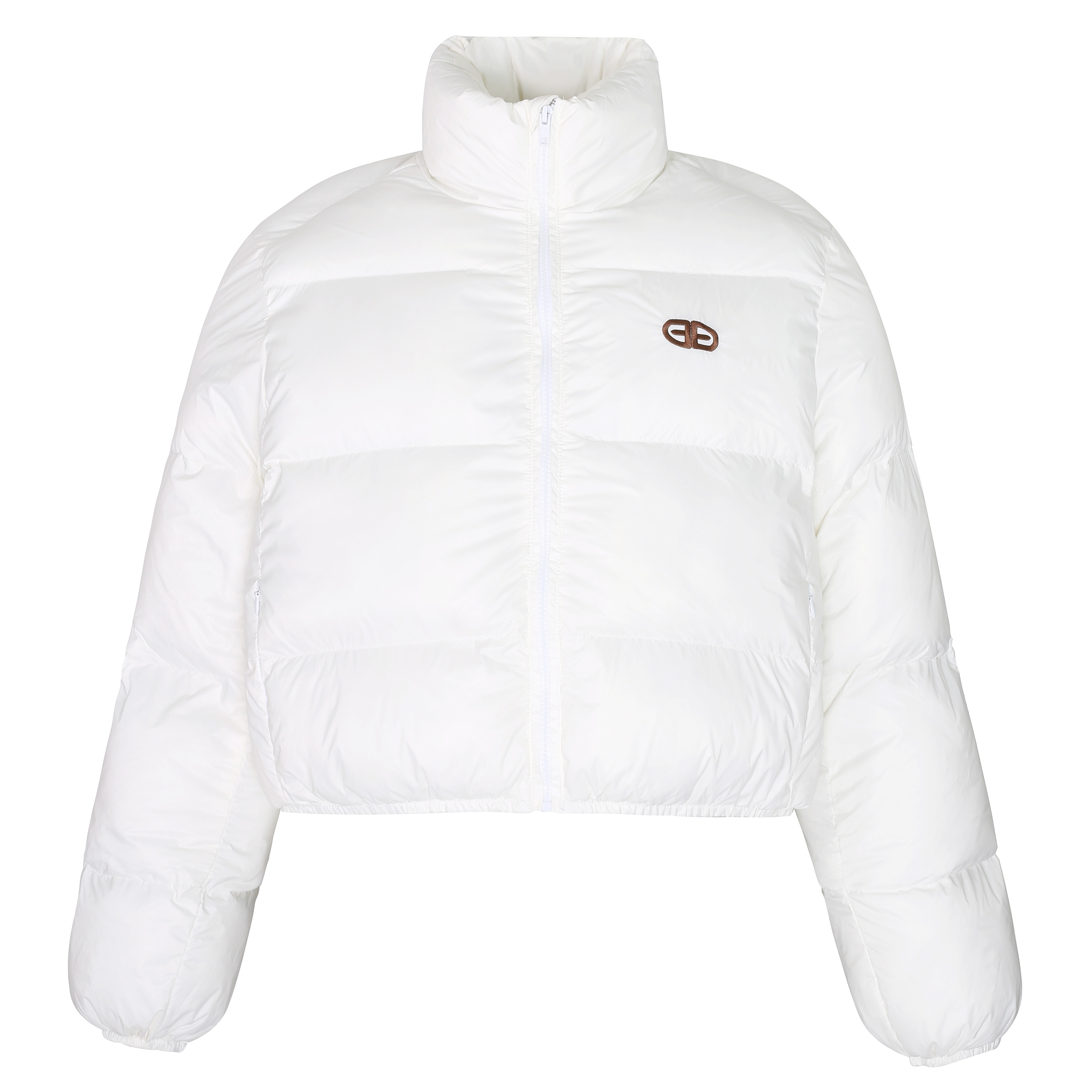 American Vintage Round Letter Stand Collar White Duck Down Winter Jacket - Trendy Small Size Outerwear for Y2K Style