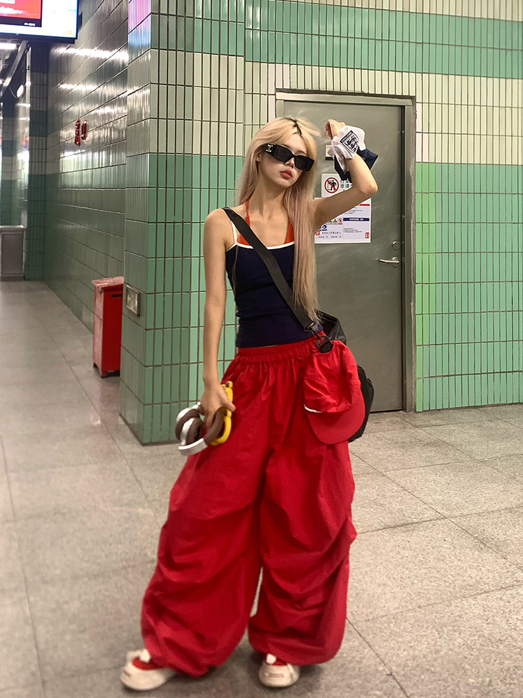 American Vintage Solid Color Wide-Leg Casual Pants for Men and Women | Loose Relaxed Floor-Length Trousers | Y2K Style