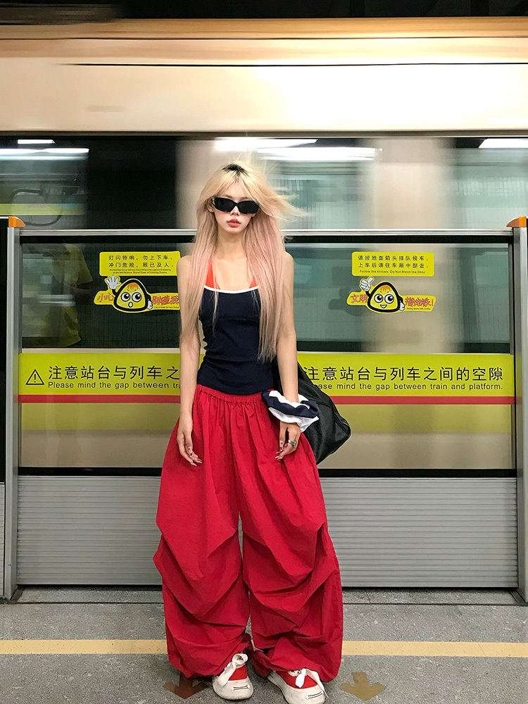 American Vintage Solid Color Wide-Leg Casual Pants for Men and Women | Loose Relaxed Floor-Length Trousers | Y2K Style