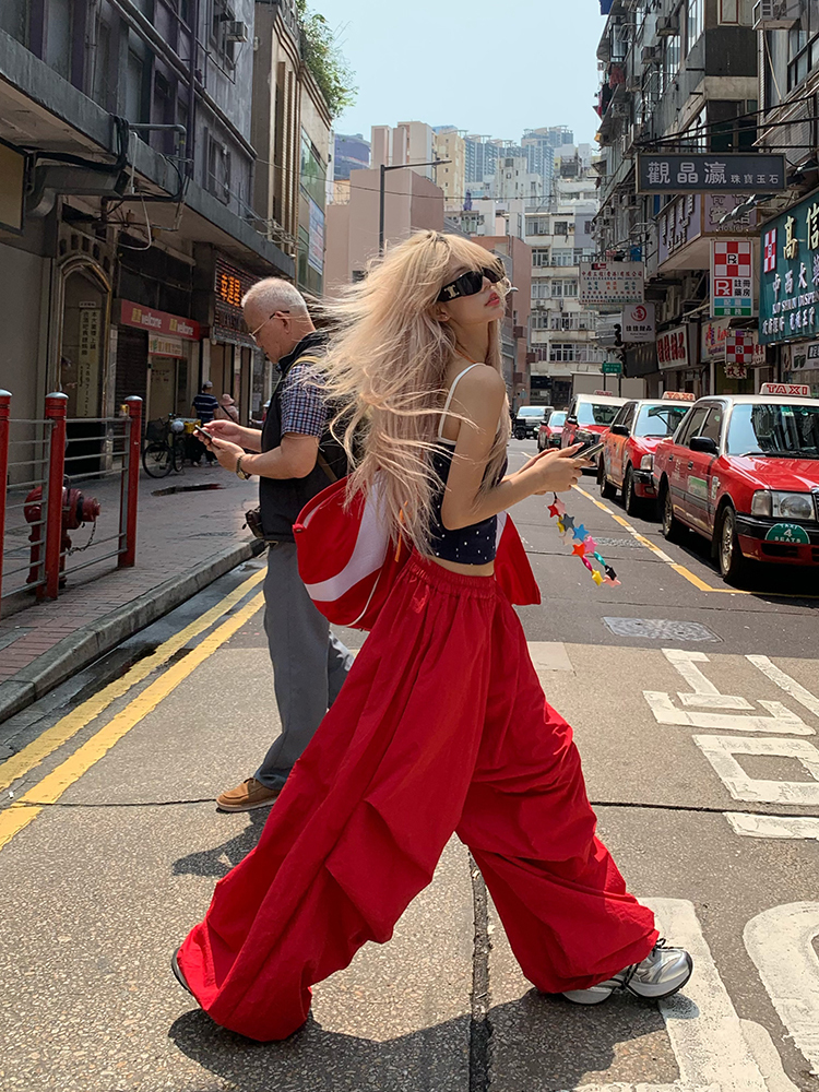 American Vintage Solid Color Wide-Leg Casual Pants for Men and Women | Loose Relaxed Floor-Length Trousers | Y2K Style