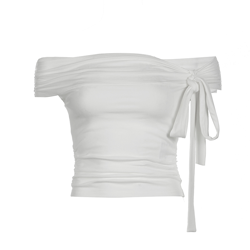 Asymmetrical Off-Shoulder Ruffled Top for Women - One-Shoulder Slimming Solid Color T-Shirt - Trendy 90s Style Fashion