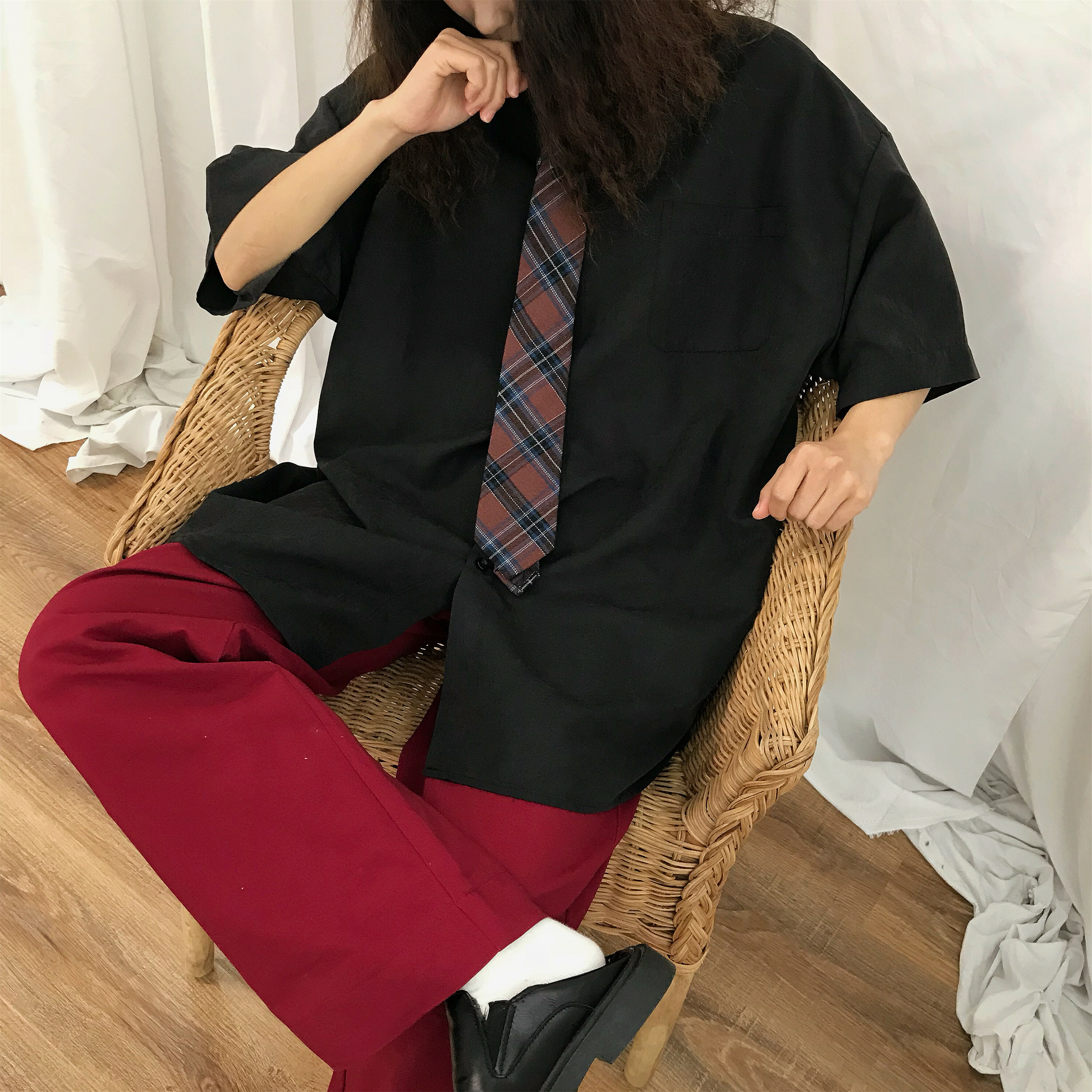 Autumn Vintage Hong Kong Style Long Sleeve Shirt for Women - Loose BF Korean Lazy Style with Tie, Available in 8 Colors