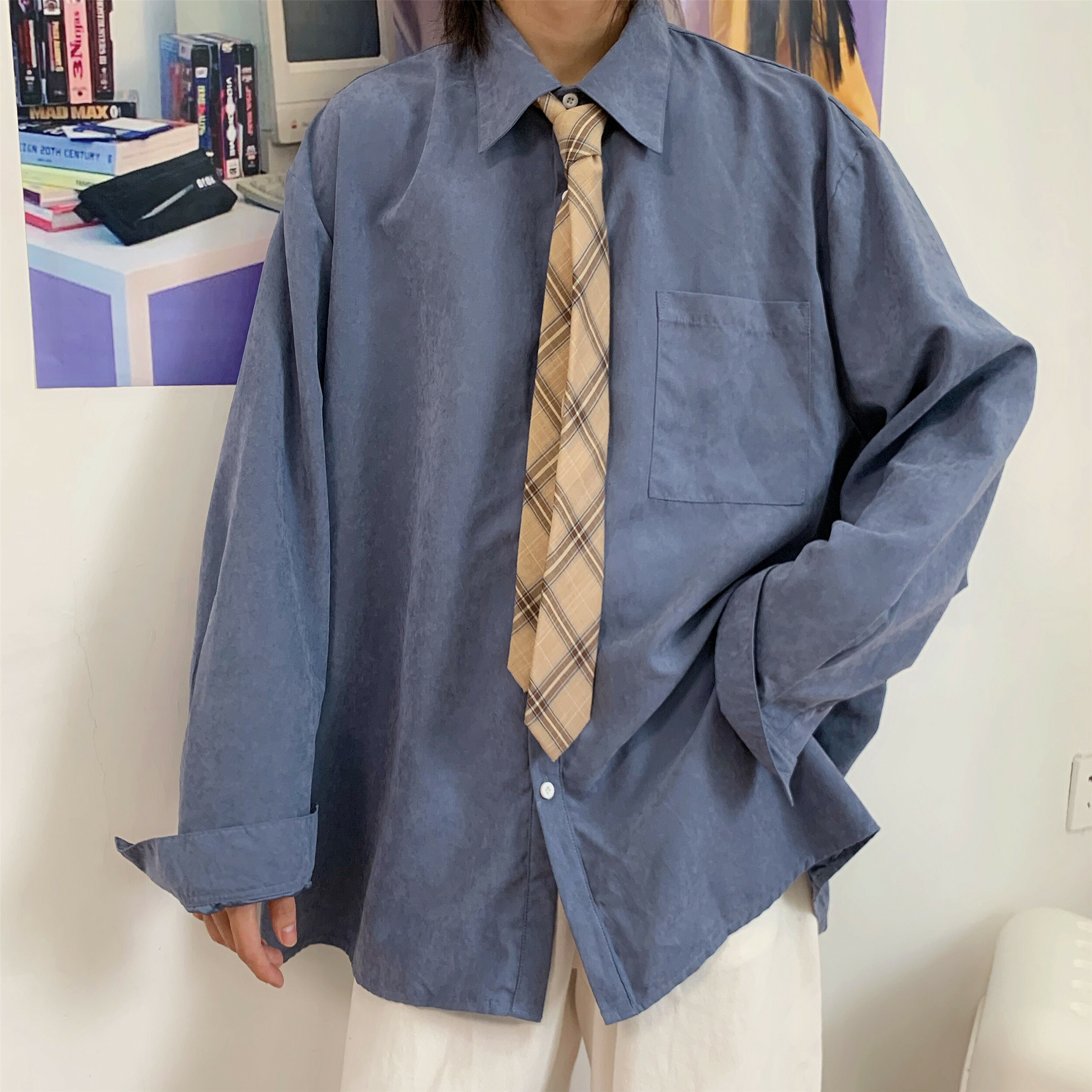 Autumn Vintage Long Sleeve Shirt for Women - Loose BF Korean Style with Tie - 8 Colors Available, Casual White Shirt