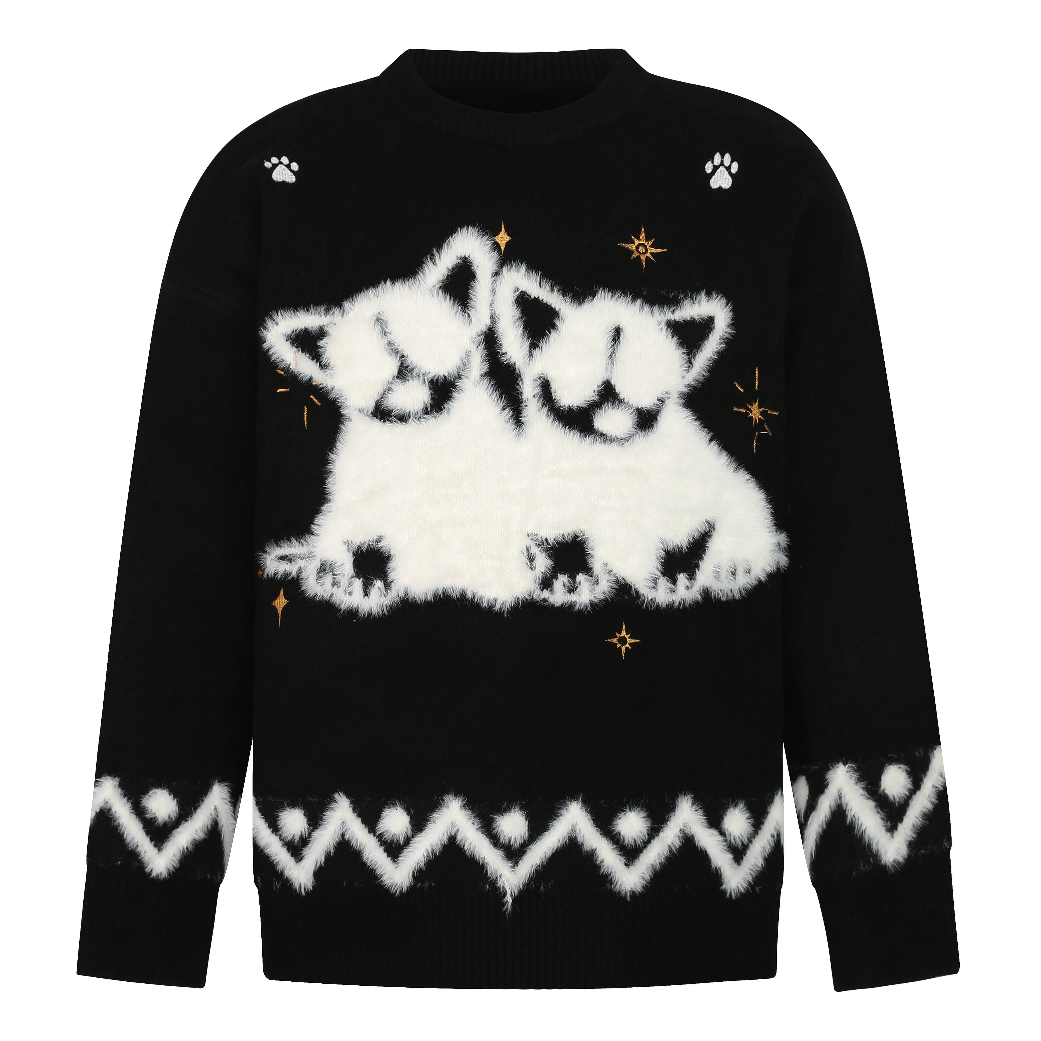 Autumn Winter Plush Jacquard Knitted Sweater for Couples - Versatile National Trend Dog Design, Cozy Fashion Essential