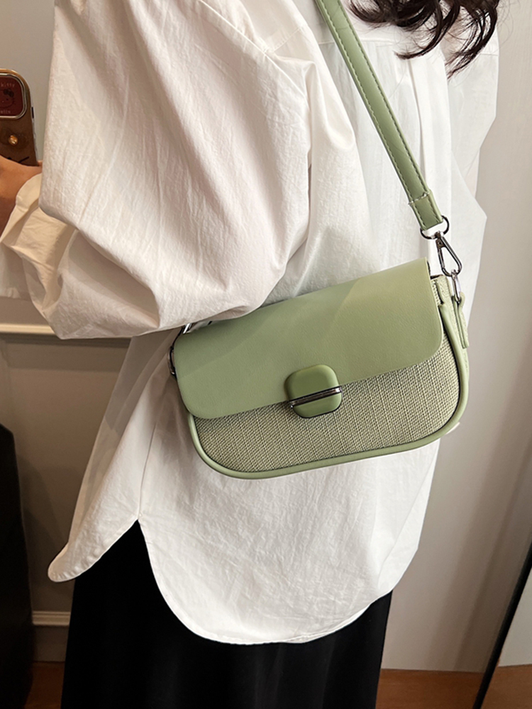 Avocado Green Women's Color-Blocking Small Square Bag - High-End Niche Fashion Shoulder Crossbody Saddle Bag 2025