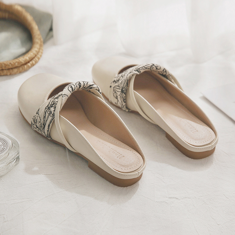 Backless Sheepskin Slippers for Women - Open-Toe Summer Footwear in Lazy French Style for Spring and Outdoor Wear