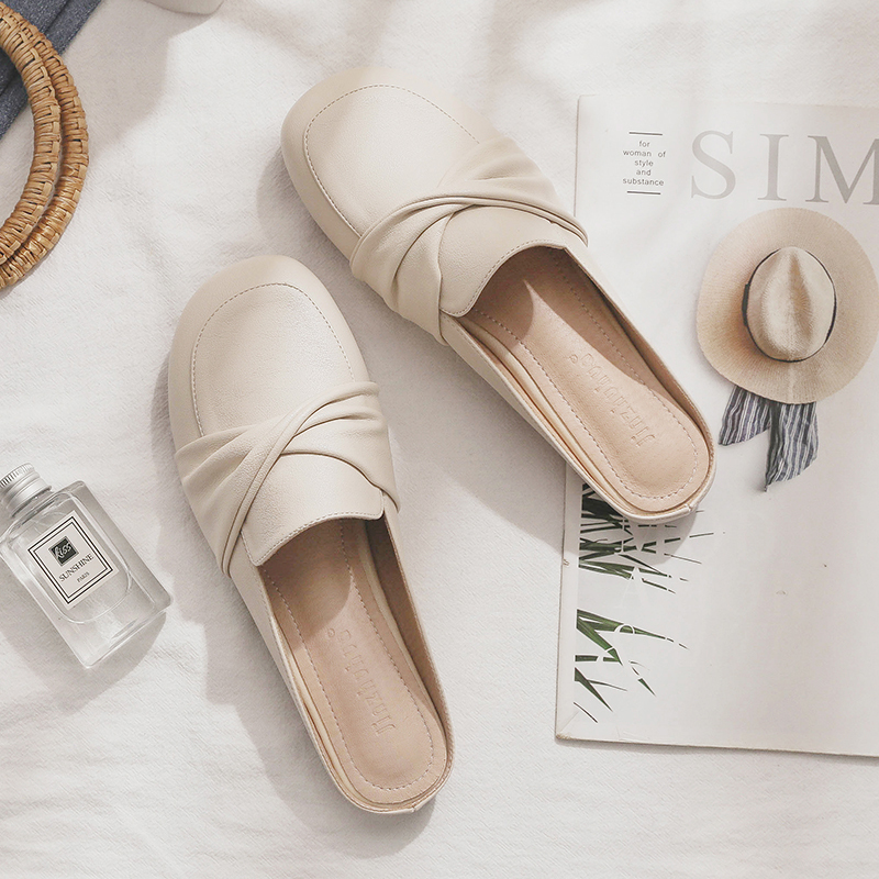 Backless Sheepskin Summer Slippers for Women - Flat Outdoor Loafers with Round Toe Design - Trendy Casual Footwear