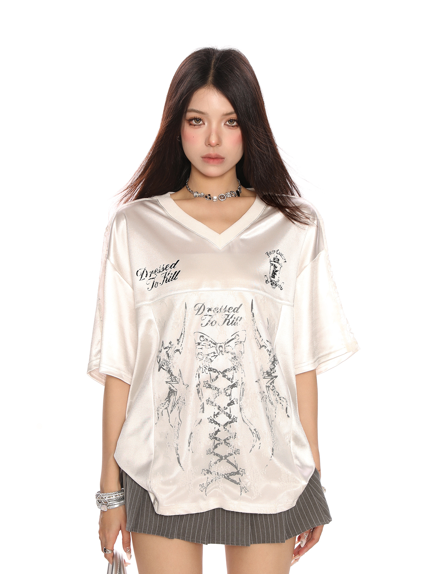 Ballet Style Satin Butterfly Lace Spliced Short Sleeve T-Shirt for Women - Summer Sweet Spicy Slim Fit Jersey, Y2K Fashion
