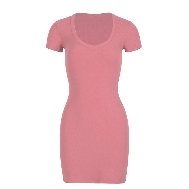 Barbie-Inspired Bodycon T-Shirt Dress with Heart-Shaped Neckline - Slim Fit, Short Sleeve, Flattering European & American Style
