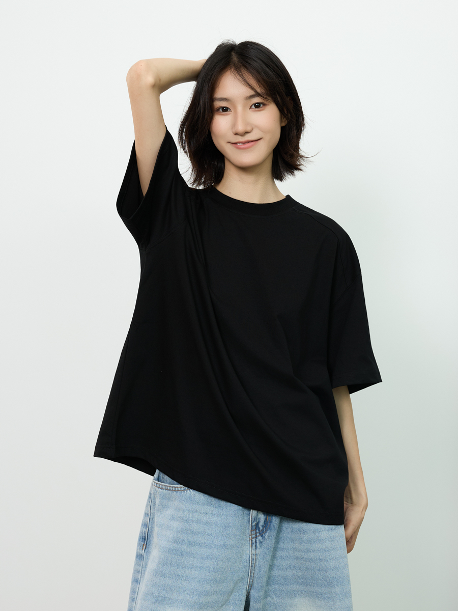 Basic Design Short-Sleeve T-Shirt for Men with Closed Front Shoulder Seam, Loose American Style, Versatile Casual Tee