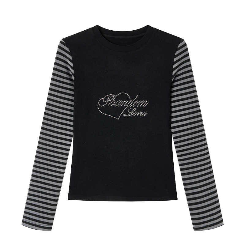 Black and Gray Color-Blocked Striped Casual Slim-Fit Knitted Long Sleeve Top Tee for Y2K and 90s Style Fashion