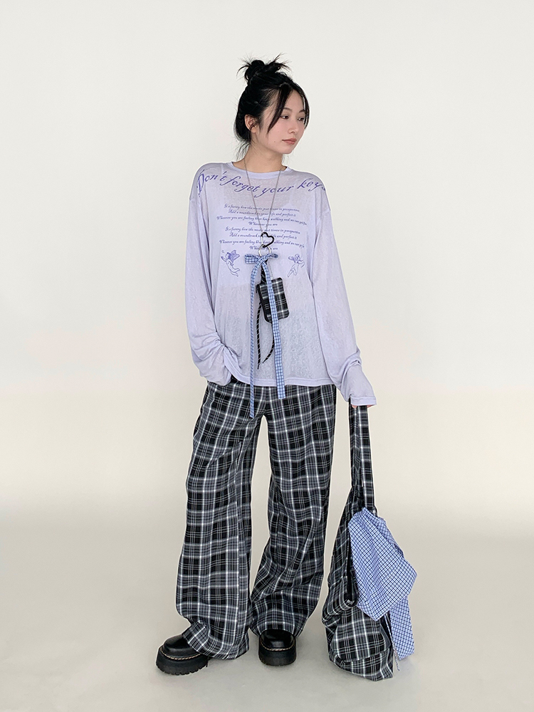 Black and White Checkered Wide-Leg Plaid Casual Pants - Low-Waist, Slimming, Versatile Style for Effortless Fashion