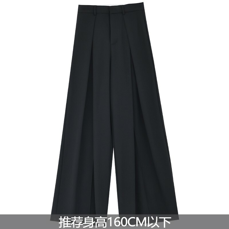 Black High-Waisted Wide-Leg Suit Pants for Women - Thin Draped Floor-Length Design, 2025 Summer Fashion Essential