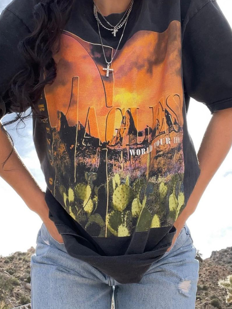 Black Oversized Short-Sleeve T-Shirt for Women - Vintage American Retro Style, Summer High Street Trendy Top