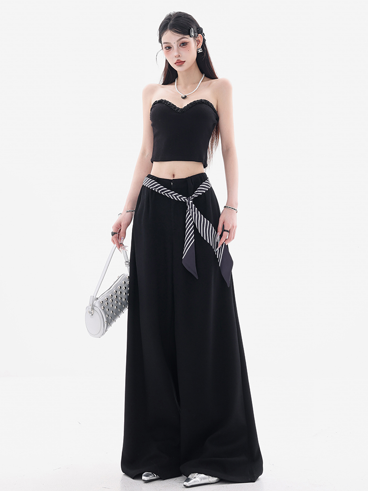 Black Wide-Leg Casual Pants for Women - 2025 New Style Straight Loose Fit Glutinous Rice Pants - Trendy Y2K Fashion
