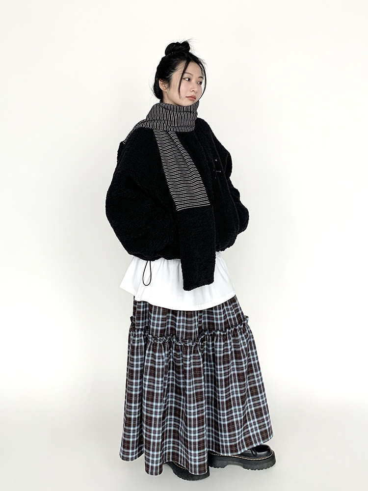 Blackcurrant Cookie Double-Sided Lamb Wool Cotton Coat - Quilted College Style Autumn Winter Outerwear