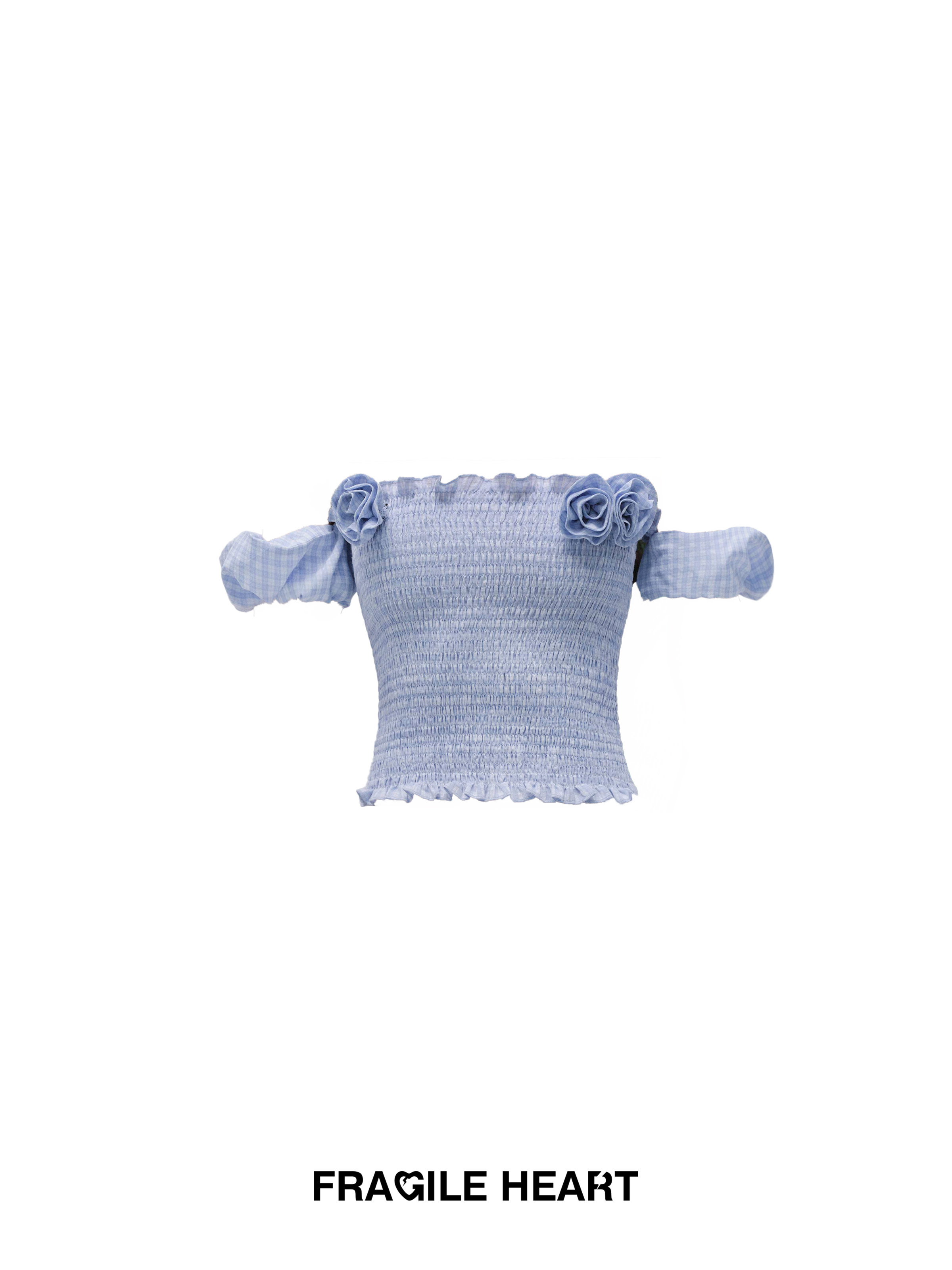 Blueberry Mini Cake Puff Sleeve Off-Shoulder Top - Sweet Rose Design, Perfect for Summer, Y2K Style, Festival Wear