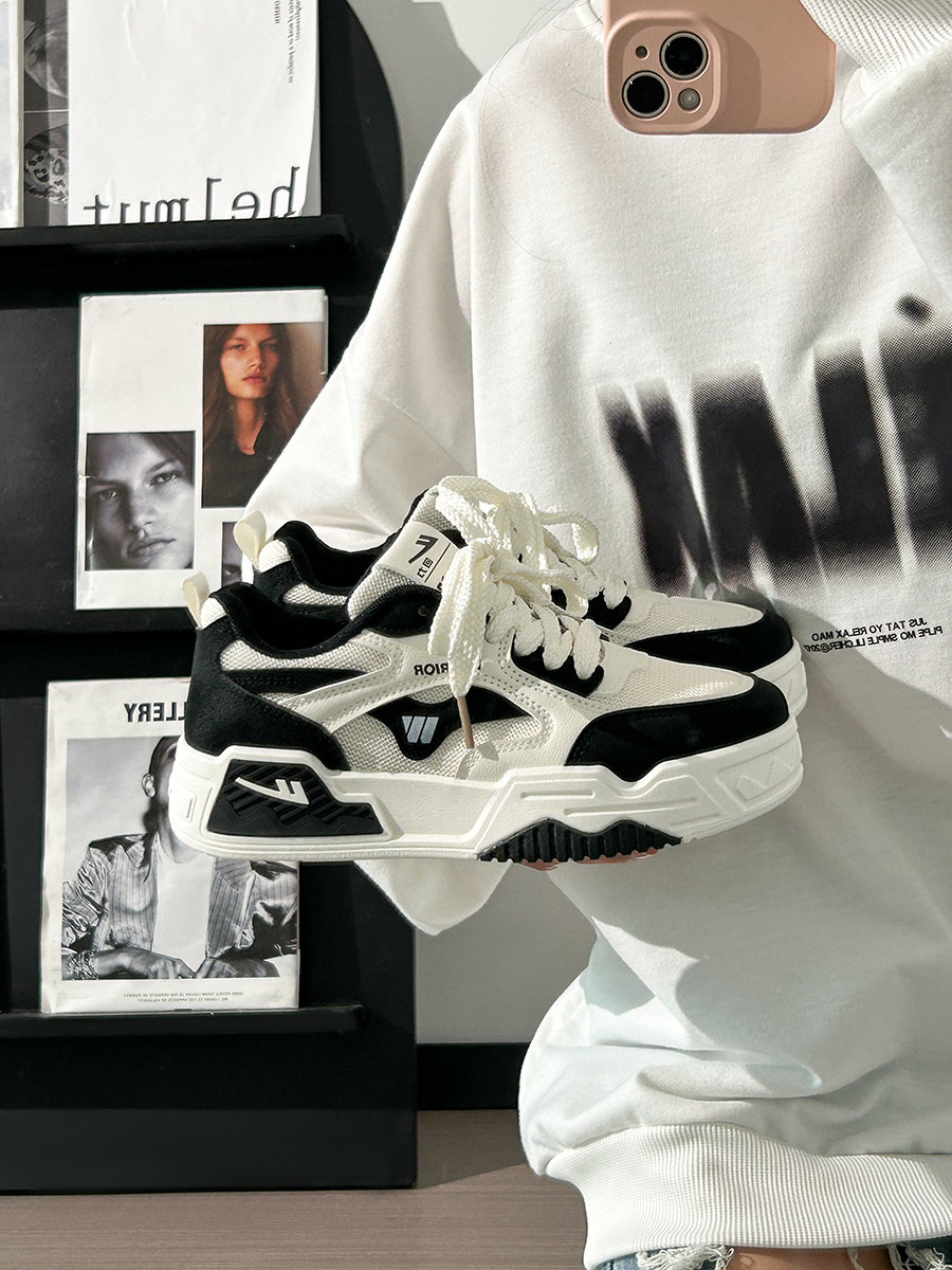 Breathable Black and White Mesh Sneakers for Men and Women, Summer Casual Unisex Trendy Sports Shoes