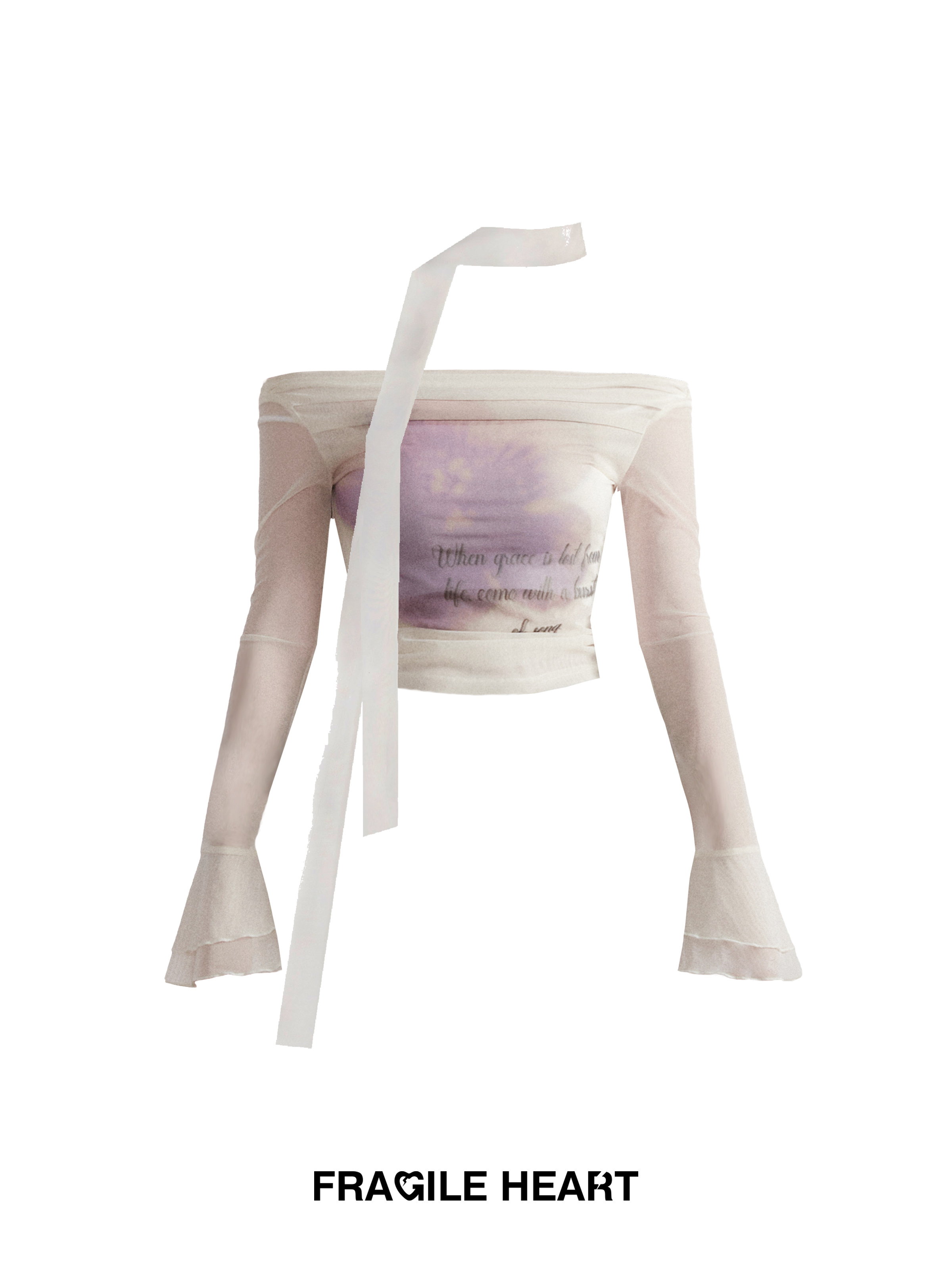 Broken Rose Mesh One-Shoulder Purple Floral Long Sleeve T-Shirt - Summer 90s Style Top