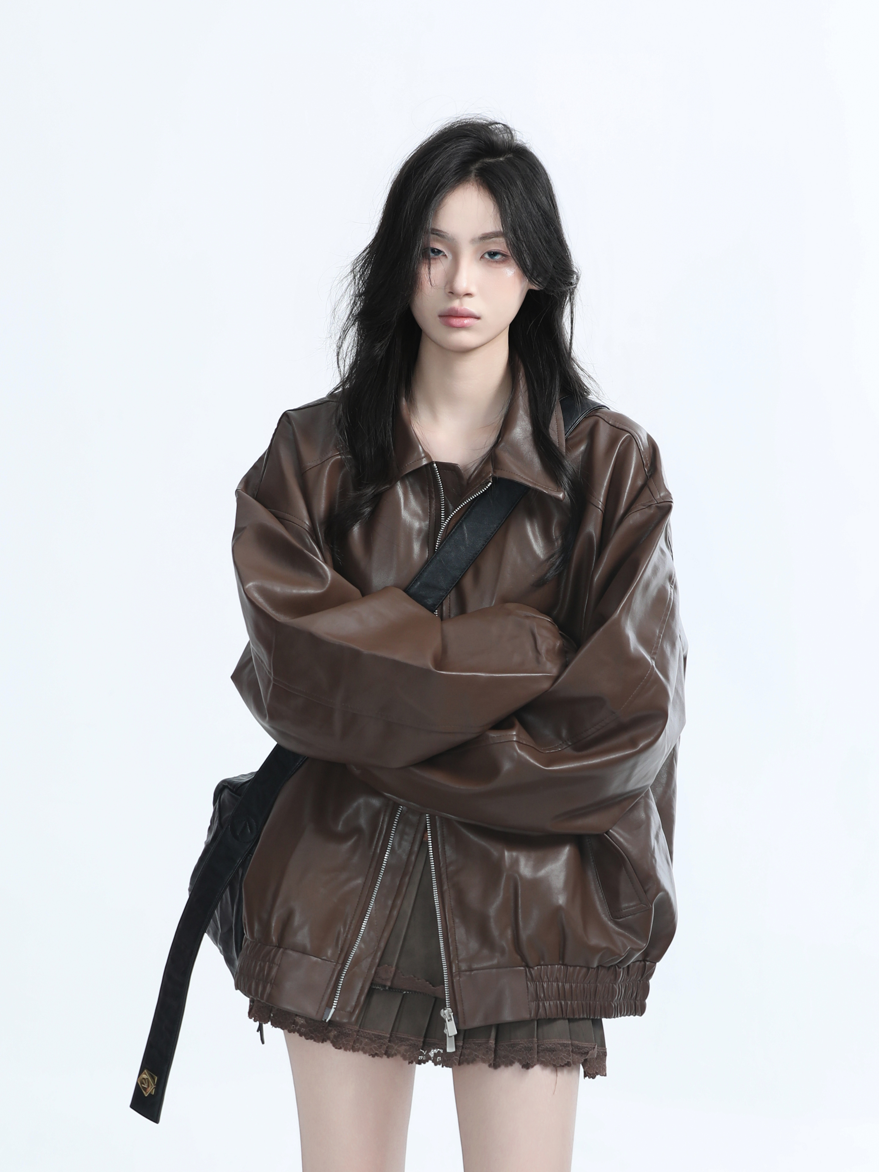 Brown Motorcycle PU Leather Jacket for Women - Vintage American Retro Style, Loose Fit, Autumn Fashion, Trendy Outerwear