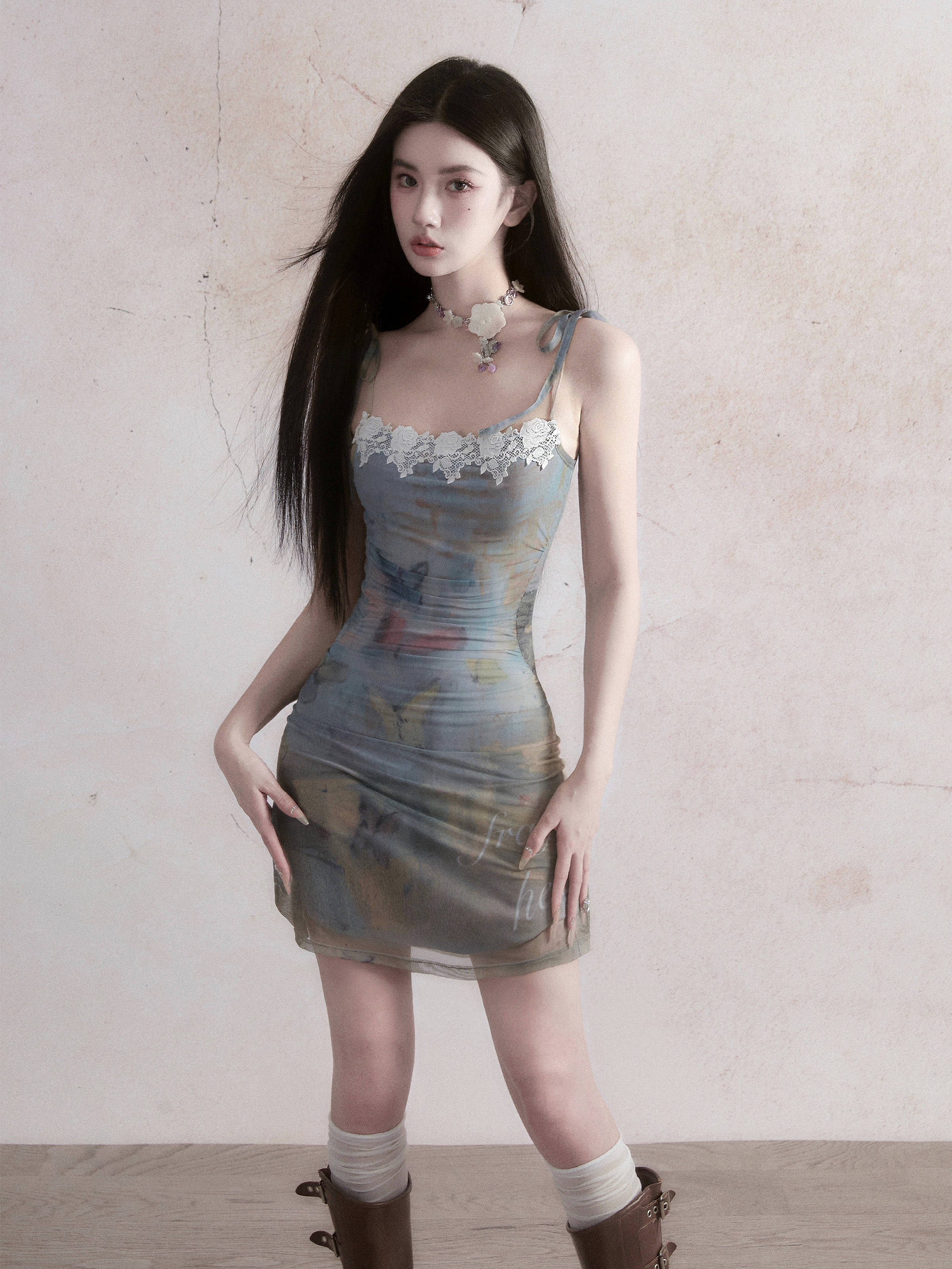 Butterfly Dream Oil Painting Print Camisole Dress - Slim Fit Vacation Style Dress for Summer 90s Inspired Fashion