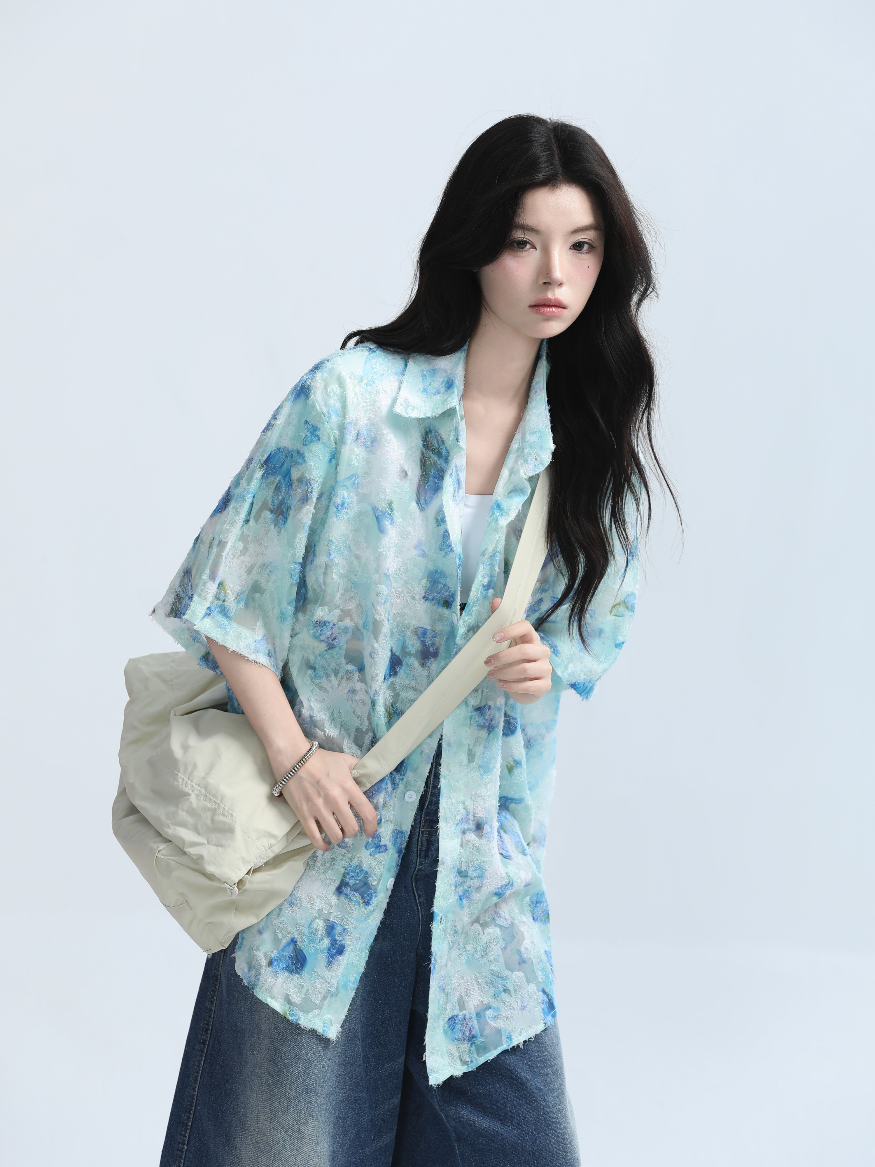 Butterfly Print Short Sleeve Shirt for Women, Lightweight & Sheer, Loose Fit, Summer Fashion, Sun Protection, Trendy Casual Top