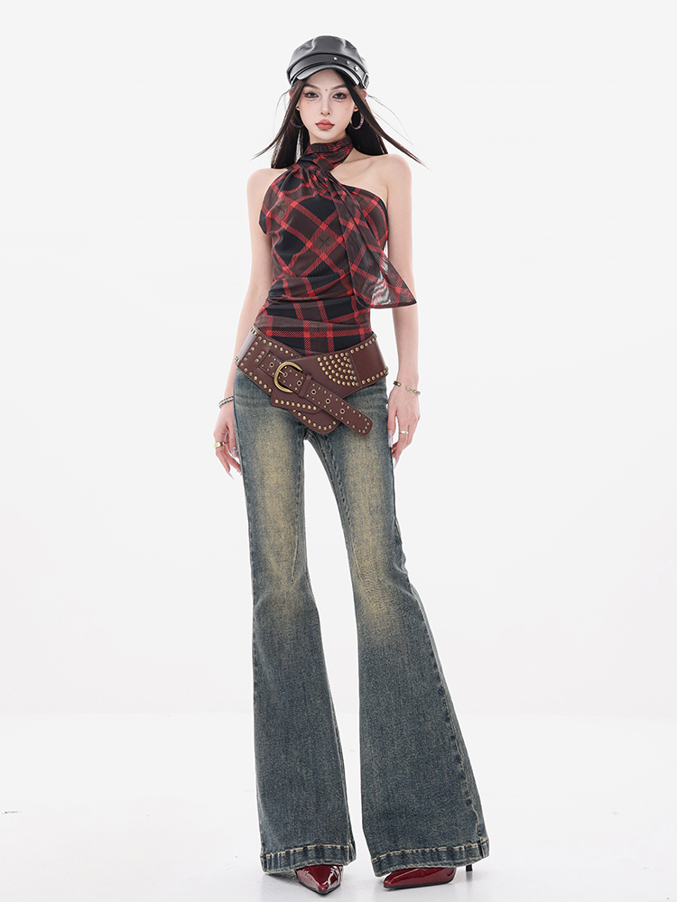 California Sunset Vintage Jeans for Women - Slim Fit Flared Pants, Spring/Summer 90s Style American Fashion