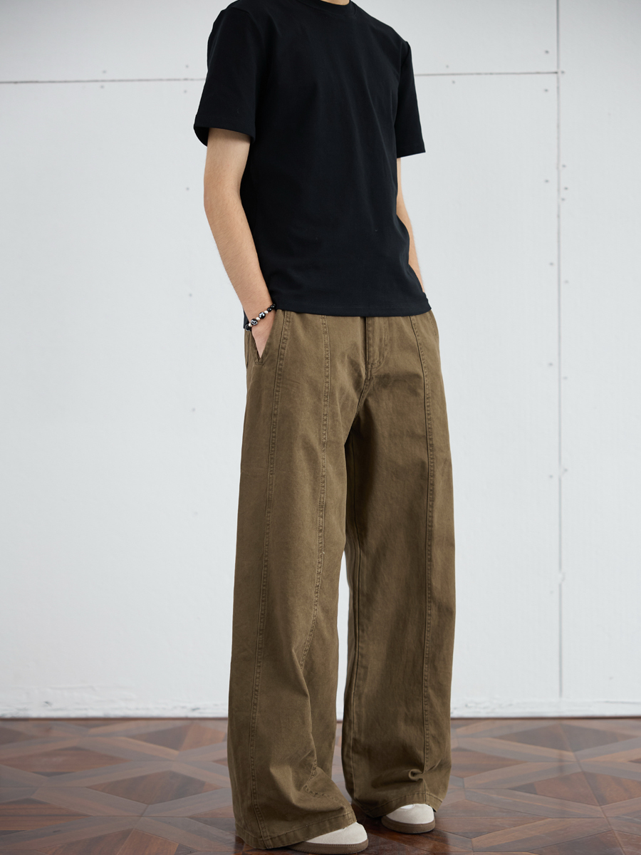Casual Deconstructed Patchwork Wide-Leg Pants for Men - Straight Loose Fit Long Trousers, American Street Style