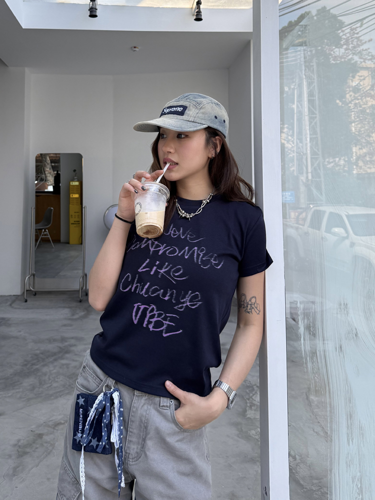 Casual Letter Print Short Sleeve T-Shirt for Women - Versatile Round Neck Summer Top in Spicy Girl Style, Korean Fashion