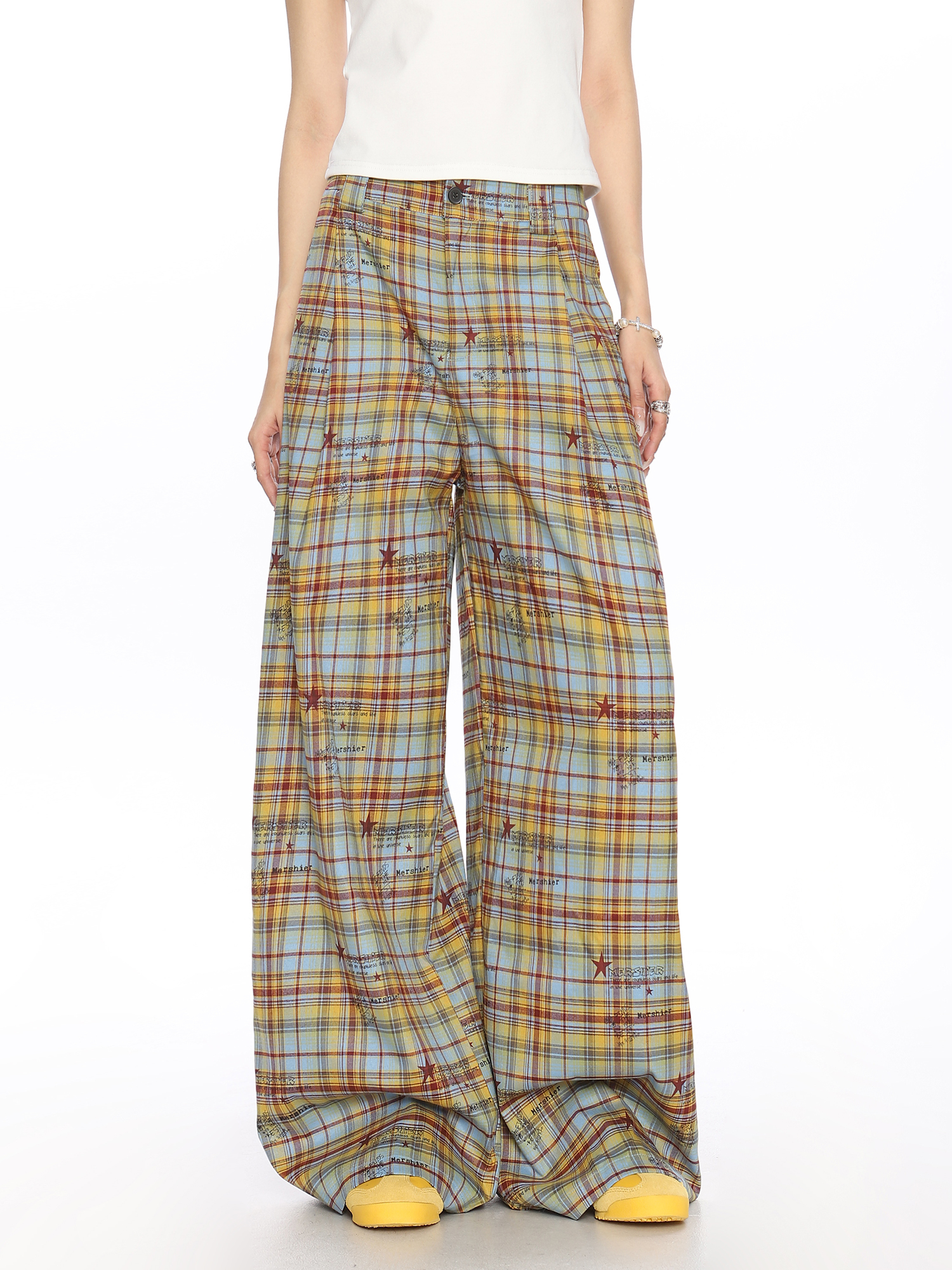 Checkered Color-Blocking Wide-Leg Pants for Women - Casual Summer Striped Draped Trousers, Versatile Y2K Fashion