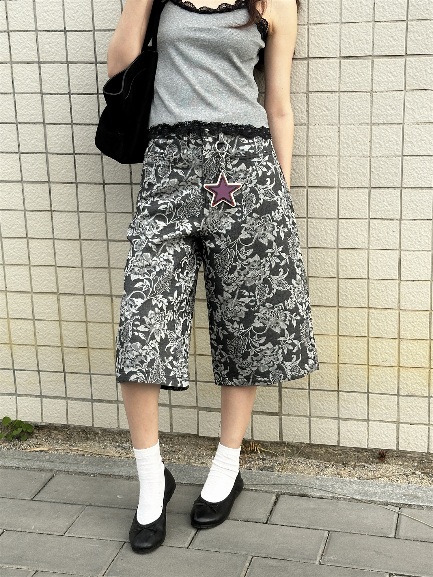 Chic Jacquard Cashew Flower Retro Straight-Leg Cargo Pants for Women - 2025 Niche Style, Slimming Fit, Trendy Y2K Fashion