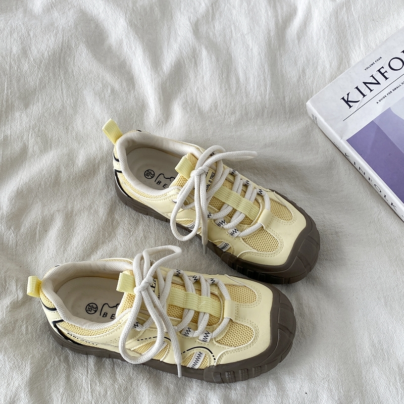 Chic Yellow Thick-Soled Retro Sneakers for Women - Non-Repetitive Casual Sports Shoes, Stylish Y2K Fashion Footwear