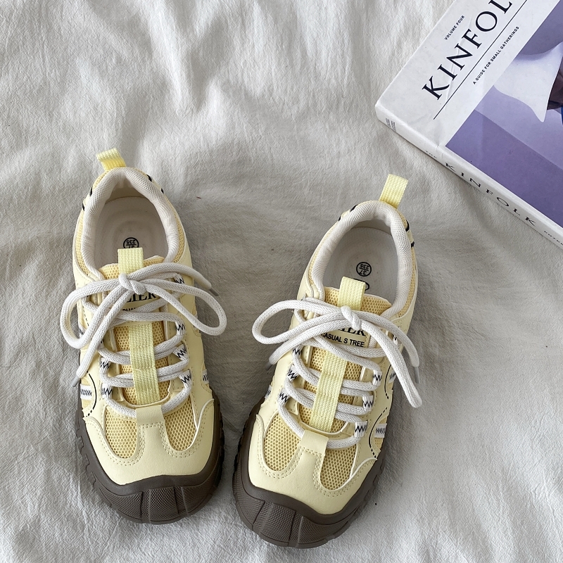 Chic Yellow Thick-Soled Retro Sneakers for Women - Non-Repetitive Casual Sports Shoes, Stylish Y2K Fashion Footwear