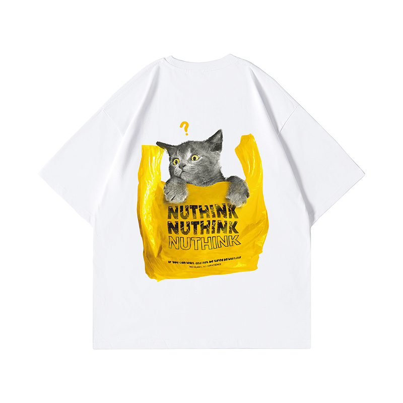 Chinese Style Cat Graphic Short Sleeve T-Shirt for Men and Women, Trendy Unisex Streetwear, Summer Loose Fit Couple Outfit