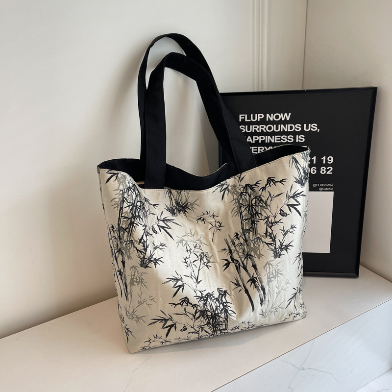 Chinese-Style Embroidered Canvas Tote Bag for Women - Large Capacity Shoulder Bag, Versatile for Class and Commuting
