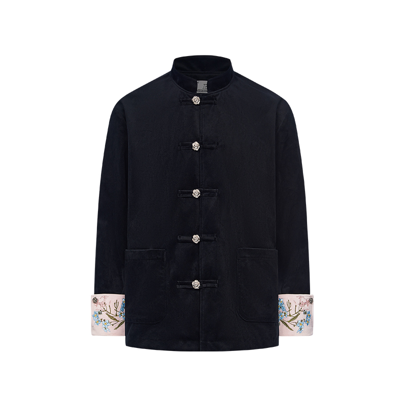 Chinese-Style Floral Velvet Cardigan with Stand Collar - Elegant Tang Suit Inspired Design for a Chic Look