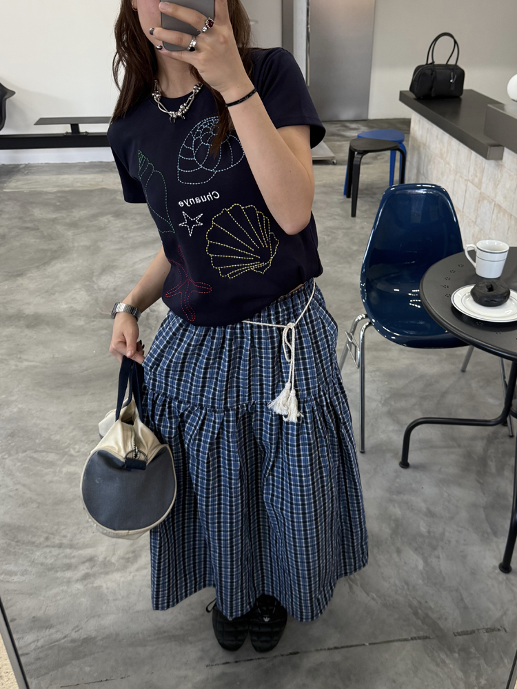 Coffee Checkered Elastic Waist Cake Half Skirt for Women - Slimming Long Summer Style