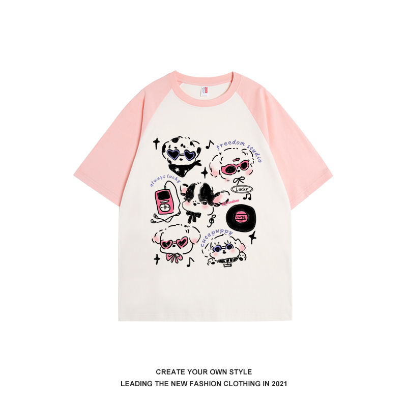 Color-Block Graffiti Music Printed T-Shirt for Women - American Style Short Sleeve Round Neck Summer Top