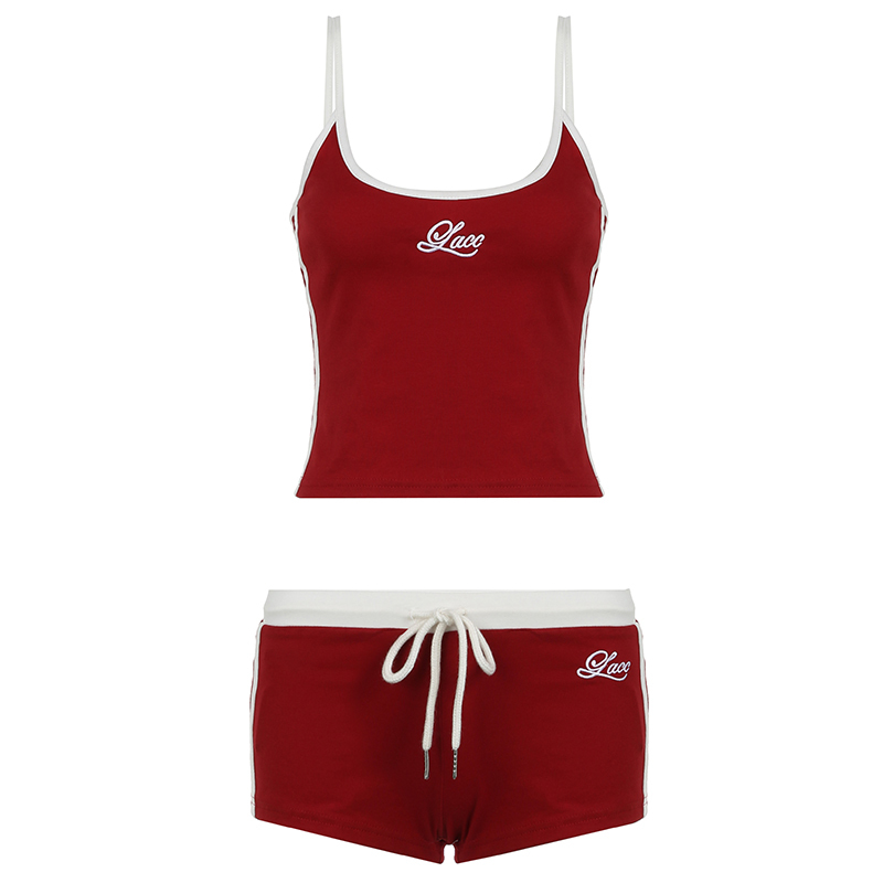 Color Block Letter Print Camisole and Shorts Two-Piece Set for Home Leisure, Trendy Thorny Rose Design, Comfortable Y2K Style