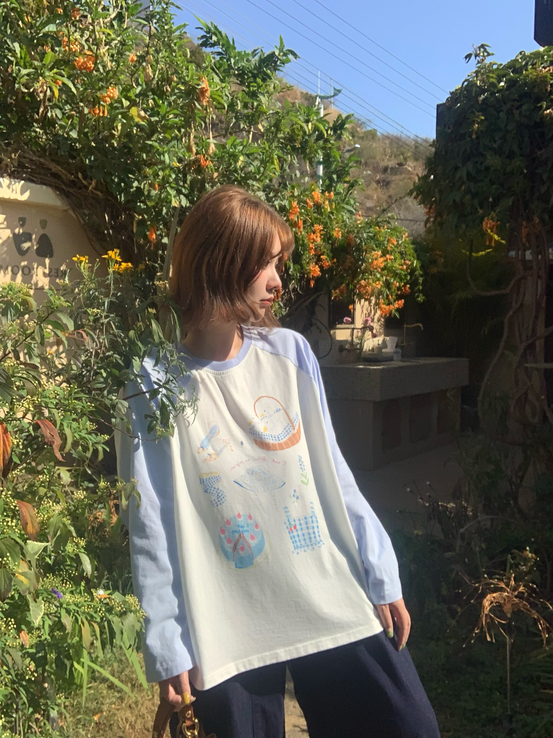 Color-Block Pure Cotton Long Sleeve T-Shirt for Women, Loose Fit Raglan Sleeve Round Neck Top - Vintage Spring Autumn Style