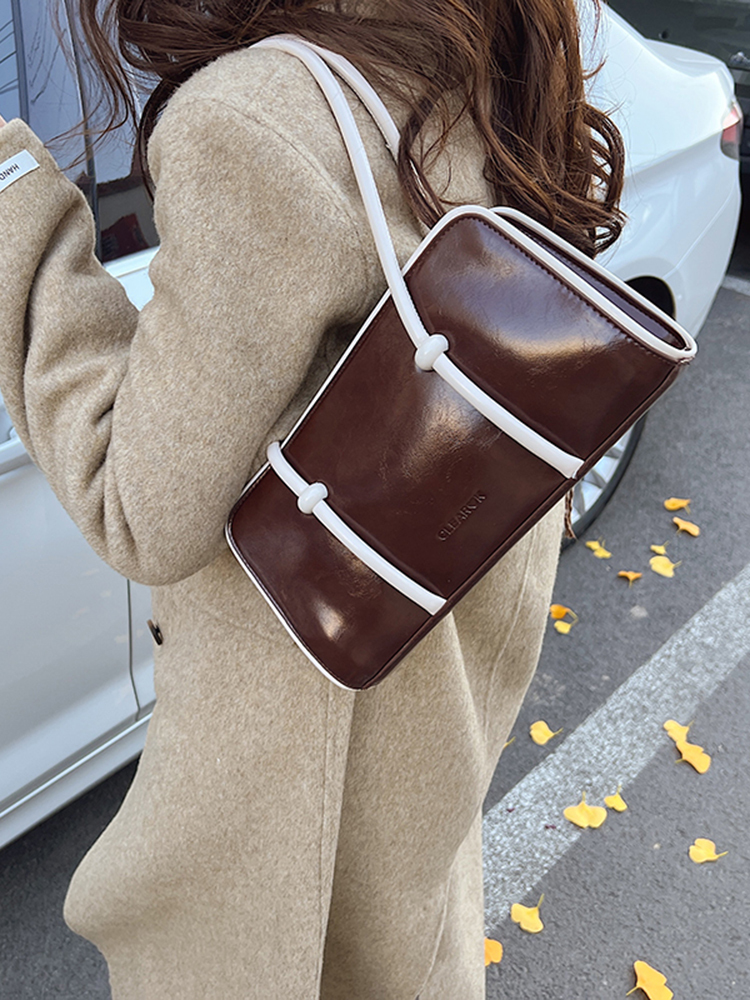 Color-Blocking Oil Wax Leather Underarm Bag for Women - Vintage Small Square Shoulder Bag for Spring/Summer 2025 Fashion