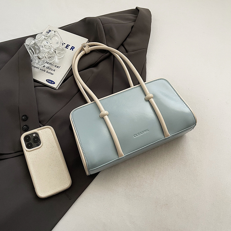 Color-Blocking Oil Wax Leather Underarm Bag for Women - Vintage Small Square Shoulder Bag for Spring/Summer 2025 Fashion