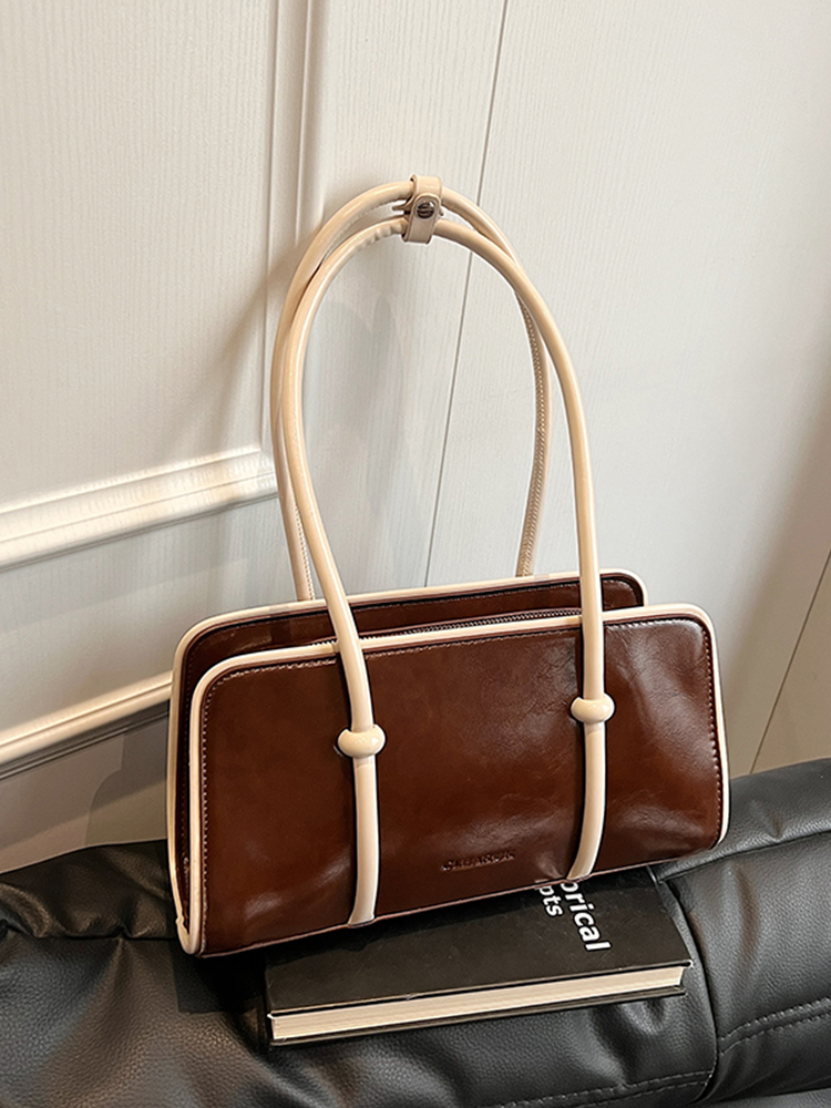Color-Blocking Oil Wax Leather Underarm Bag for Women - Vintage Small Square Shoulder Bag for Spring/Summer 2025 Fashion
