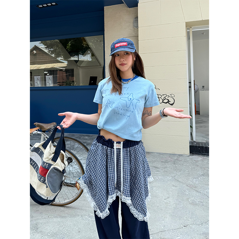 Color Dot Contrast Embroidery Short Sleeve T-Shirt for Women, Summer Round Neck Top, INS Style, Casual Chic Fashion