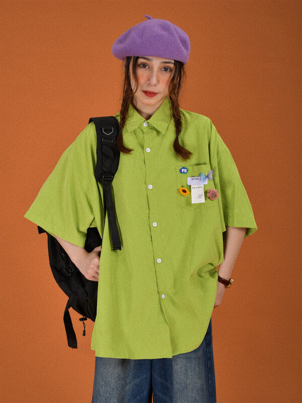 Colorful Candy Color Short Sleeve Shirt for Couples - Versatile Loose Fit Half Sleeve Top - Trendy Multi-Dopamine Style