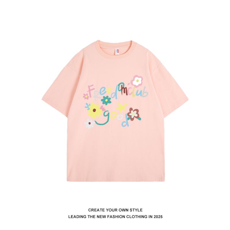 Colorful Floral Print Short Sleeve T-Shirt for Women - Summer 2025 Korean Style Pure Cotton Top