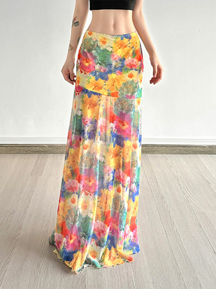 Colorful Gradient Mesh Half Skirt - Versatile Slim Fit Summer Skirt in Oil Painting Style - Trendy and Sexy Fashion Piece