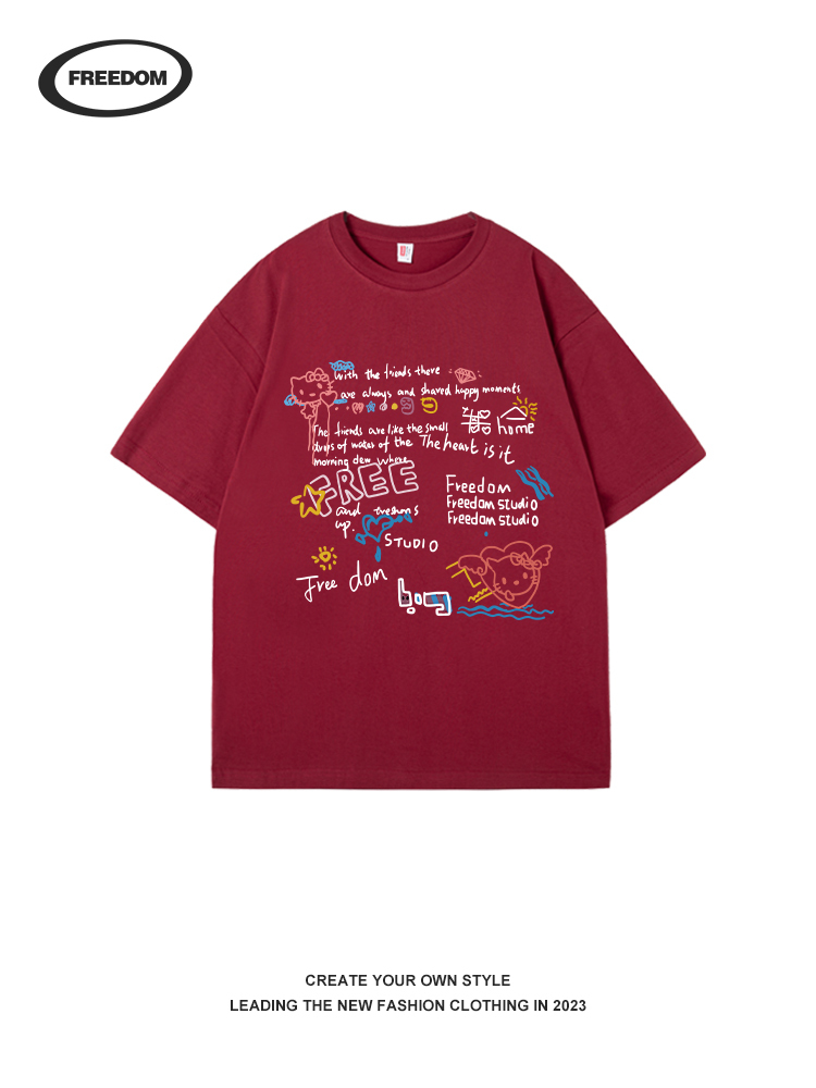 Colorful Graffiti Hello Kitty Printed Short-Sleeve T-Shirt for Women - 2025 Summer American Style Trendy Couple Outfit